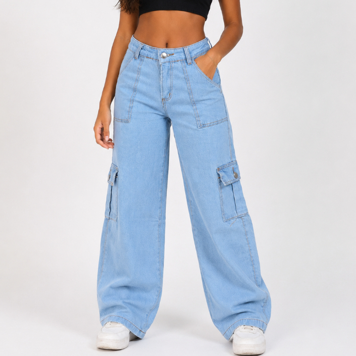 Calça Cargo Jeans Menina blogueirinha Juvenil 10 ao 16 anos com bolsos laterais premium