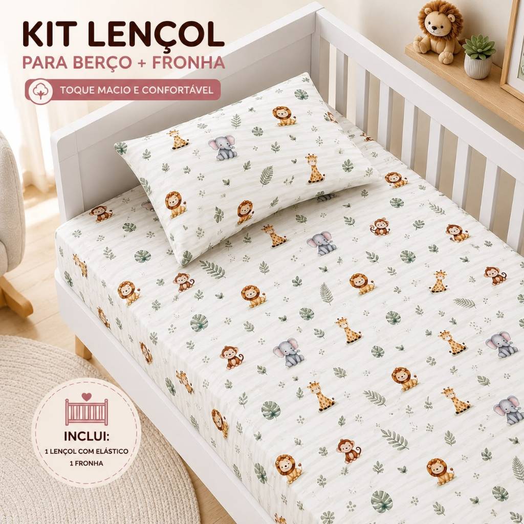 Kit Lençol para Berço + Fronha Infantil Estampado