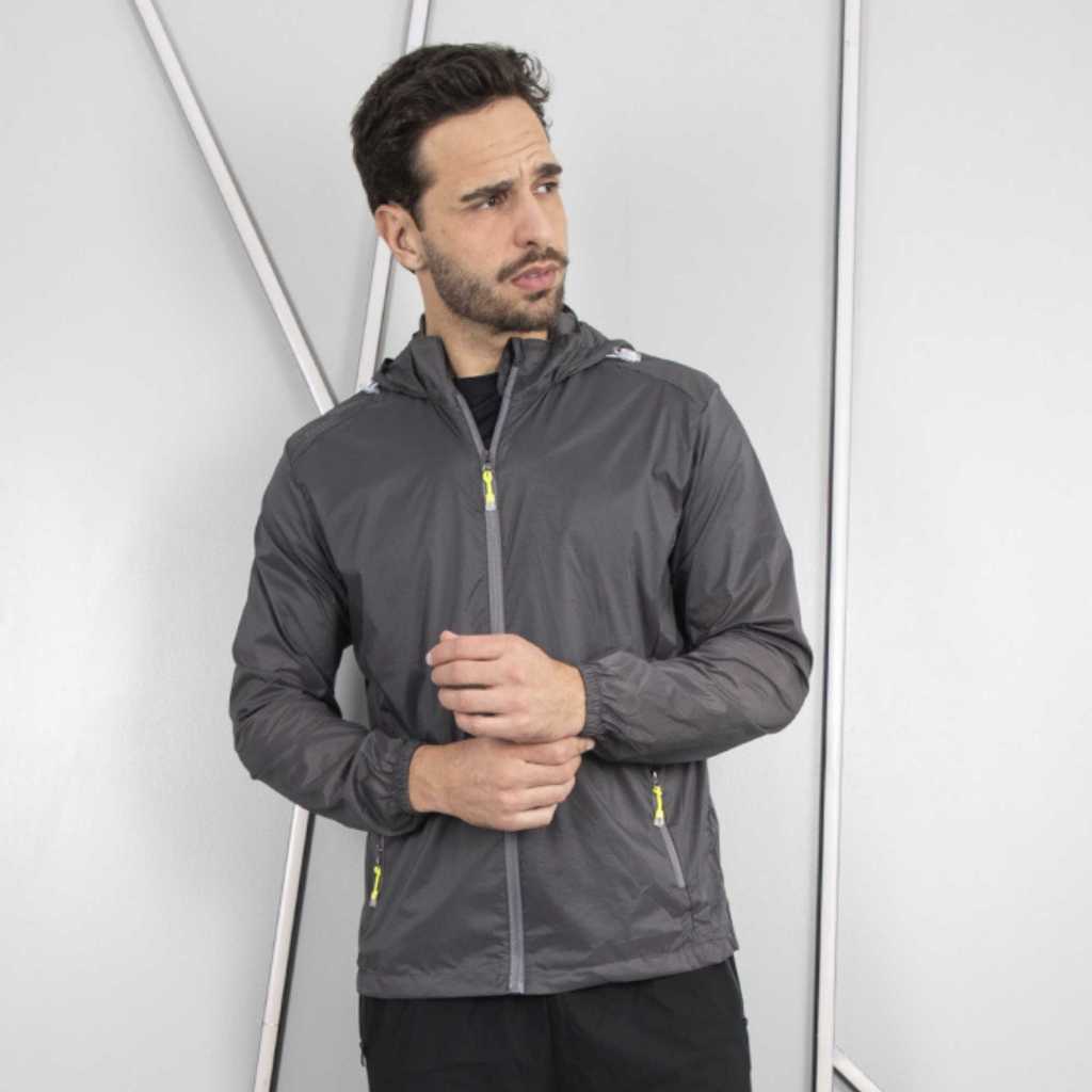Jaqueta Masculina Corta Vento Capuz Fixo Bolso Interno Casual Esportiva Proteção Vento Impermeável