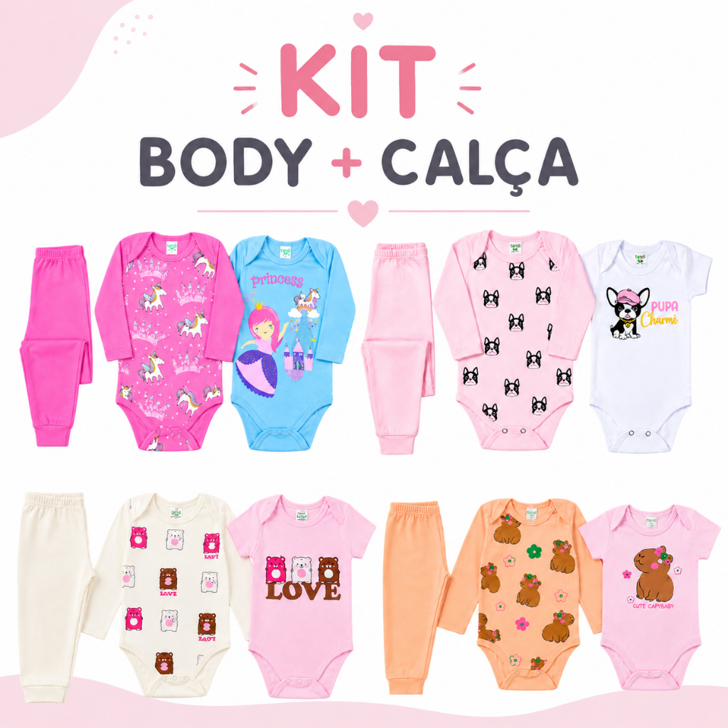 Kit Minimalista 12 peças body bebê manga curta manga longa calça Menino e Menina P ao GG