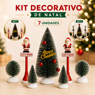 Kit 7 enfeites natalinos mesa pinheiro mini arvore Natal decoração Vila Natalina