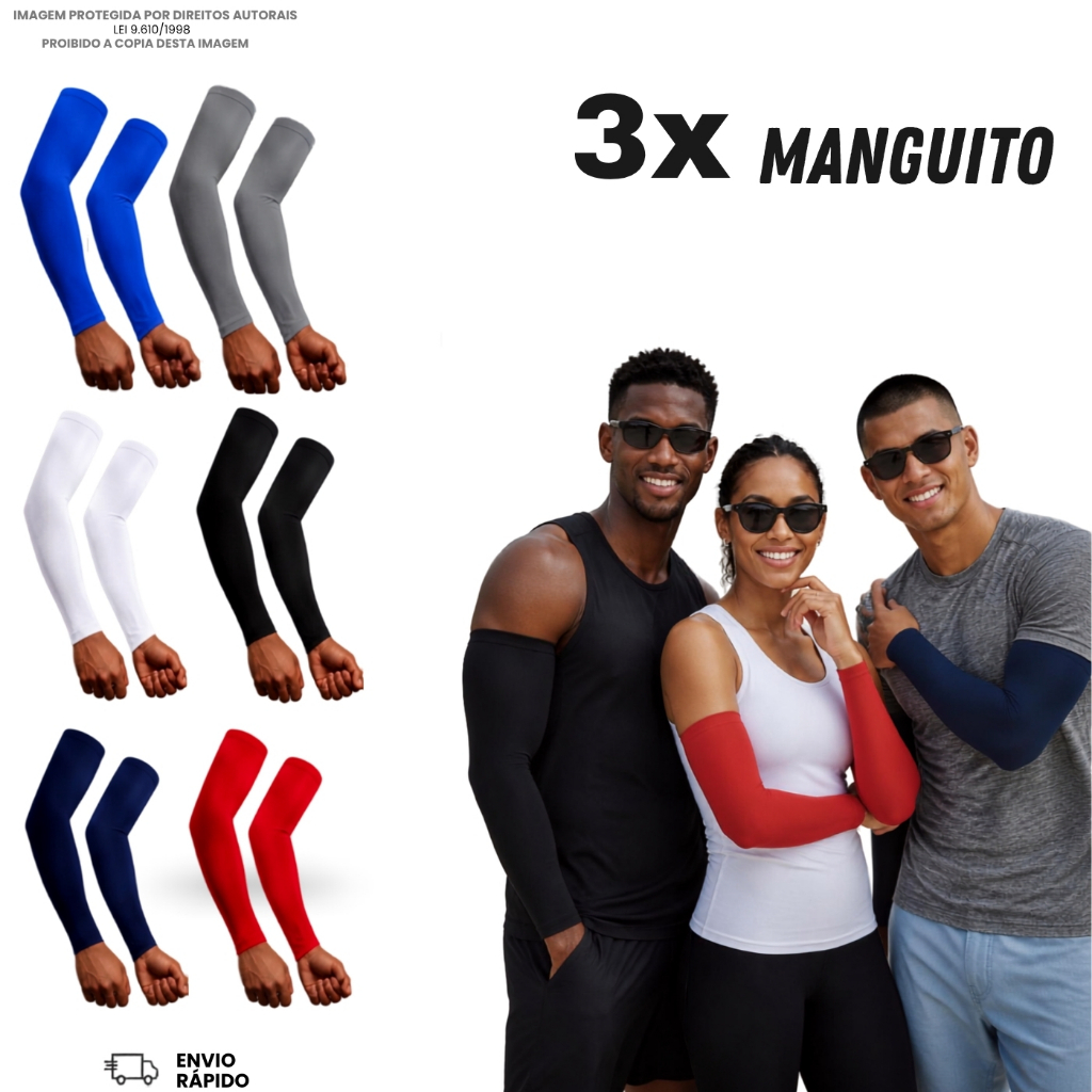 Kit 3 Manguito Mangote Térmico Proteção Solar UV50+ Segunda Pele Motoqueiro Motoboy Ciclismo Vôlei Esporte Unissex