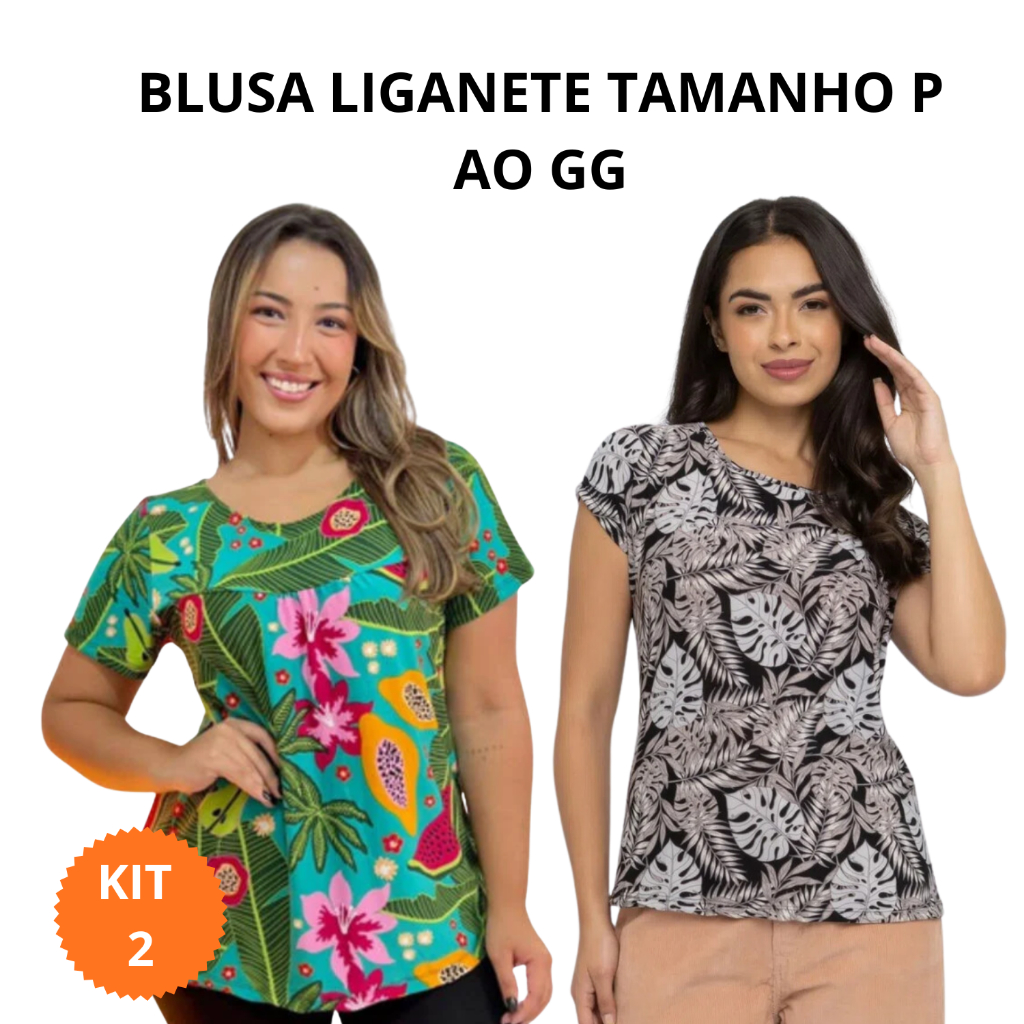 Kit 2 Blusas Femininas em Liganete Art da Sedução | P ao GG | Estampas Variadas