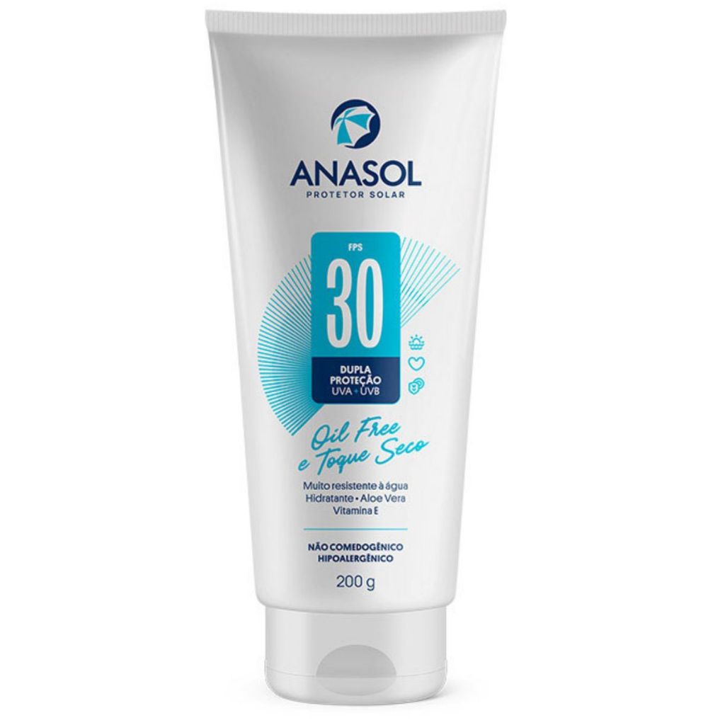 Imagem Protetor Solar Facial E Corporal Anasol FPS 30 Toque Seco Oil Free 200g Protecao UVA UVB