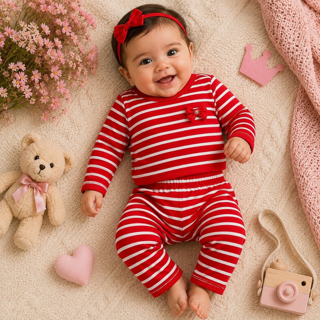 Conjunto de bebê Menina Moletom Listras Inverno Roupa De Frio Estilo Blogueirinha