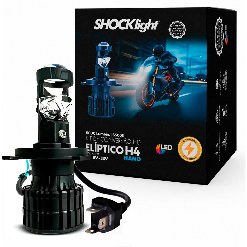 Lampada Farol Led Moto H4 Eliptico Projetor 6500k Shocklight