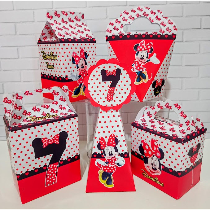 Kit Caixinha Minnie Vermelha Personalizada | Lembrancinha Festa Aniversário Minnie | Kit Minnie Vermelha "pegue e monte"
