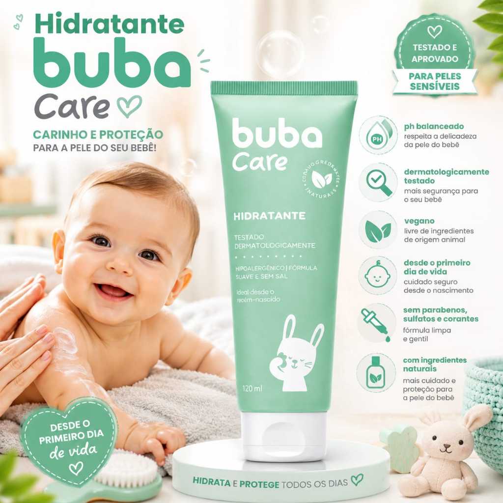 Hidratante Buba Para Bebes Para Peles Sensiveis Proteção Vegano 120 Ml Hidratante Infantil Bebes