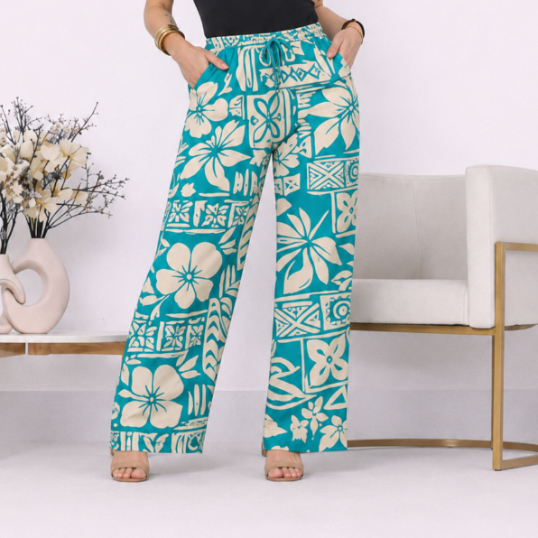 CALÇA ESTAMPA PANTALONA FLORAL SOLTINHA VERÃO SAIDA DE PRAIA ELASTICO NA CINTURA E BOLSO
