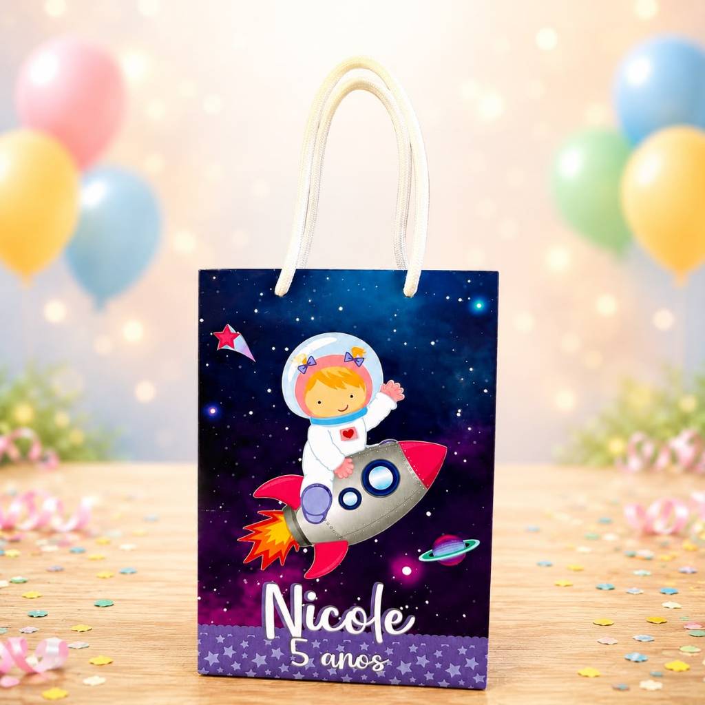 Sacolinha Astronauta Menina Personalizados /Lembrancinha de Festa /Aniversário
