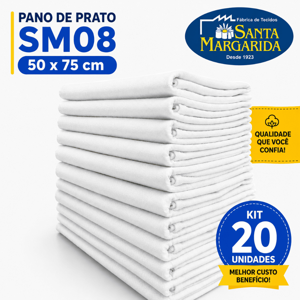 Pano De Prato SM08 Bainha Grande 50 x 75 Santa Margarida Kit 20 Unidades Liso Oferta