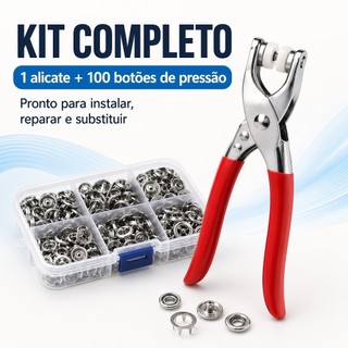 Alicate Aplicador Com 100 Botões De Metal De Pressão Para Roupas Costura Artesanato