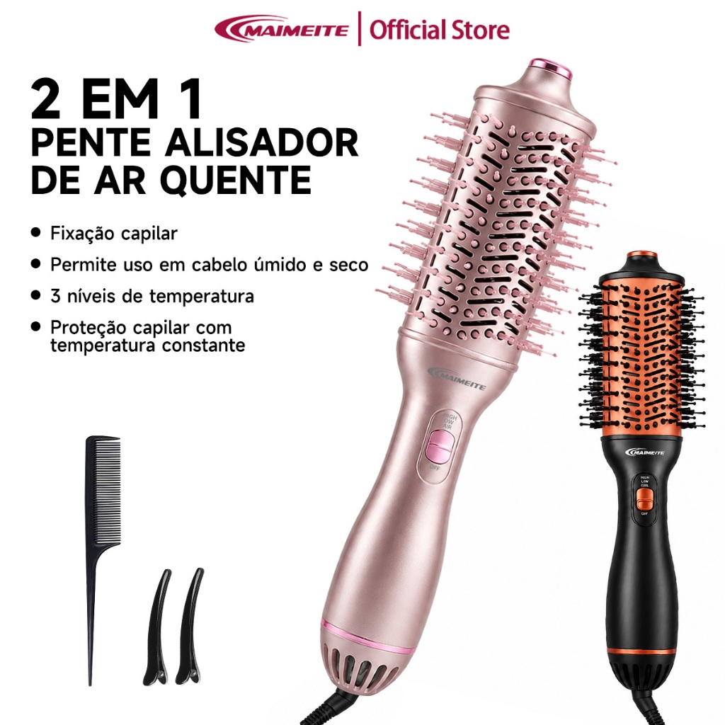 Imagem MAIMEITE Escova Secadora Profissional Bivolt 3 em 1 Alisadora Modeladora Anti Frizz