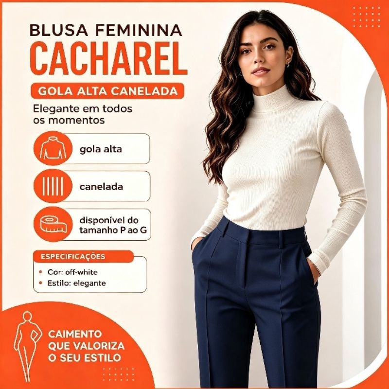 Blusa Feminina estilosa elegante cacharrel gola alta algodão canelada estica justa ao corpo basica casual roupa feminina