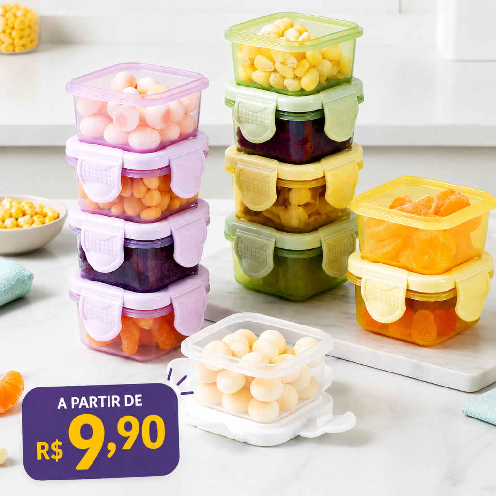 Mini Potes para Congelar Papinha com Tampa Hermética 60ml Kit com 2/4/6