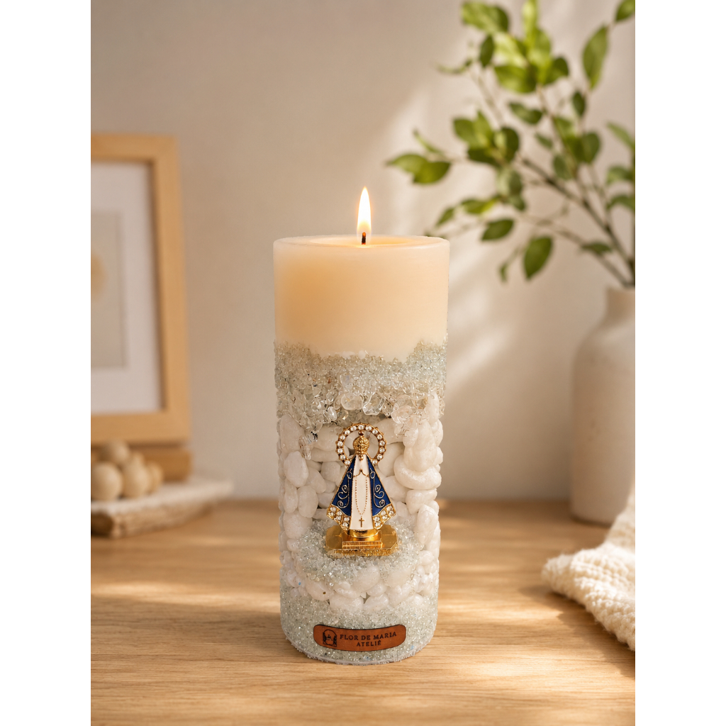 Vela Oratório Gruta Nossa Senhora Aparecida (Cor Branca) Perfumada Aromática Artesanal Cera Vegetal com Essência Premium