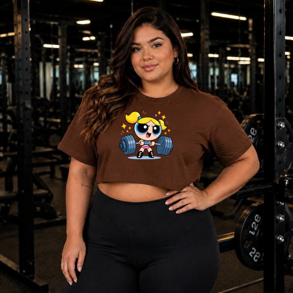 Camiseta Feminina Cropped Oversized Algodão Estampada Gym Academia Treino Corrida Super Poderosa