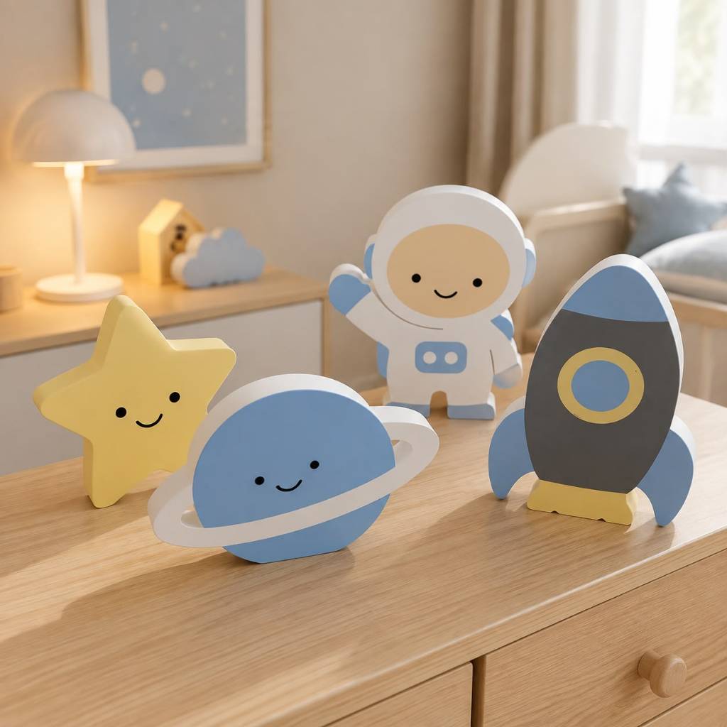 Kit Astronauta Decorativo Infantil Foguete Planeta Estrela Adorno Decoração Quarto Bebê Nichos festa