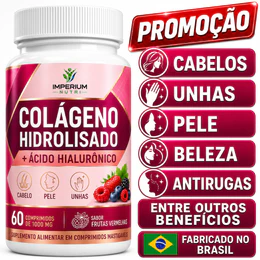 Colágeno Hidrolisado + Ácido Hialurônico Para Pele Cabelos Unhas Antissinais Suplemento Original