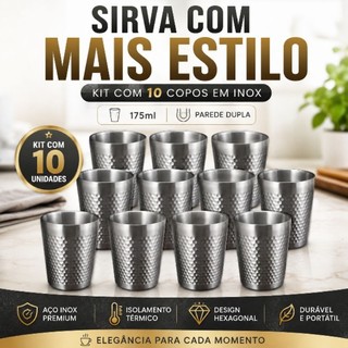 Kit 10 Copos Inox 175ml Parede Dupla Térmico para Café Chá Whisky Cerveja