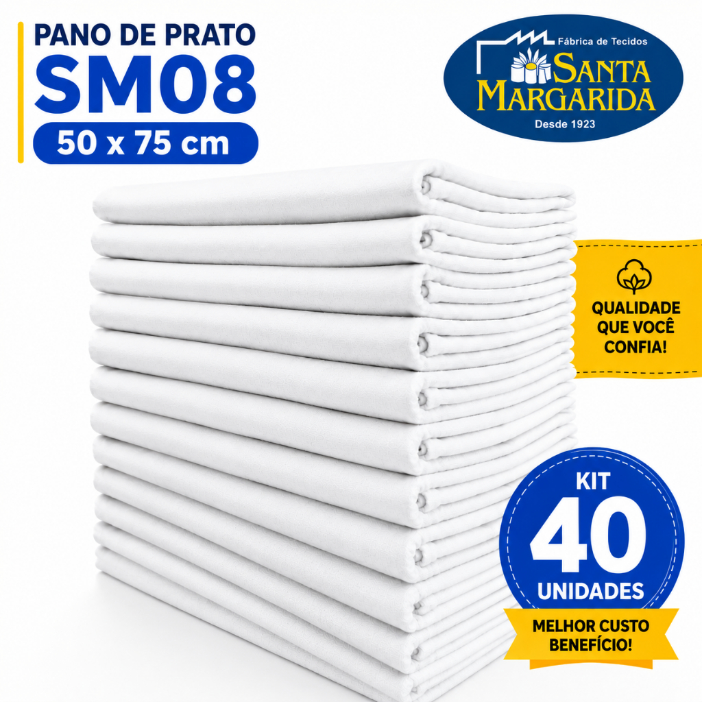 Pano De Prato SM08 Bainha Grande 50 x 75 Santa Margarida Kit 40 Unidades Liso Oferta