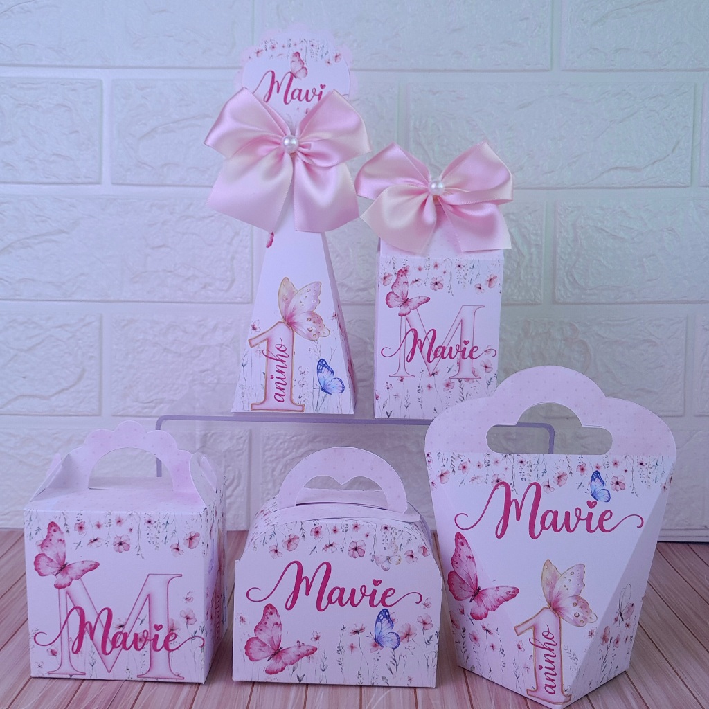 Kit Festa Personalizados JARDIM DAS BORBOLETAS  - Caixinhas para Lembrancinhas Aniversario (PEGUE E MONTE)