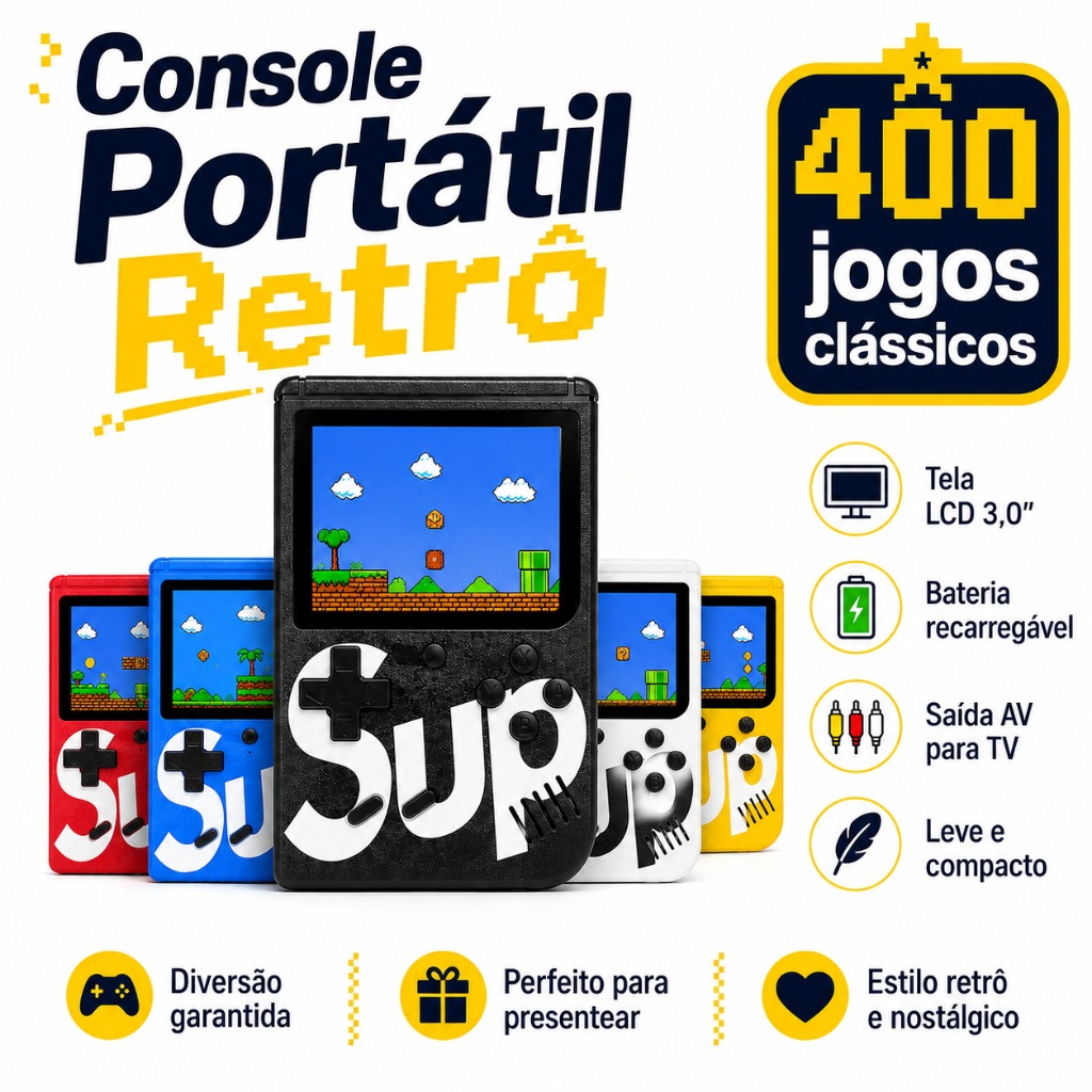 Portable Retro Video Game with 400 Games, 3-Inch Screen, Connects to TV 1 player sup game