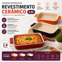 Assadeira Revestimento Cerâmico Antiaderente 22x29cm Forma Retangular Lasanha Carnes Assados Oferta!