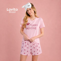 Lovito Conjunto de Pijama Shorts Estampado Puppy Love PJB20712101