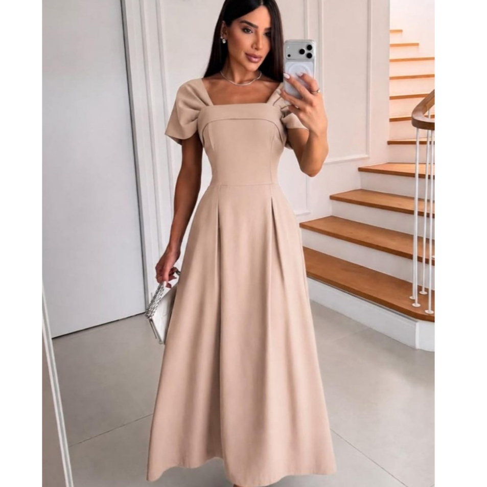 Vestido Elegante Alfaitaria Marrant Vestido Princesa com Detalhes nas Mangas para ocasiões especiais eventos festas