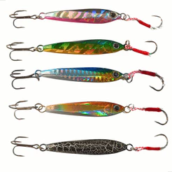 Kit 5un Iscas Artificiais Jumping Slow Jig 7cm 30g Metal - Corvina Robalo Pampo Bonito