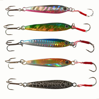 Kit 5un Iscas Artificiais Jumping Slow Jig 7cm 30g Metal - Corvina Robalo Pampo Bonito