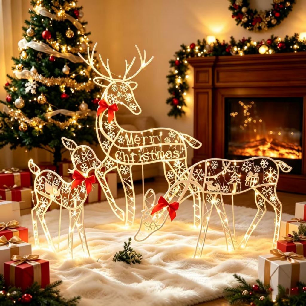 3 Pçs Natal Rena Família Iluminado Cervos Decoração De Luzes LED Brilhante Casa Jardim Ao Ar Livre Ornamento -N8
