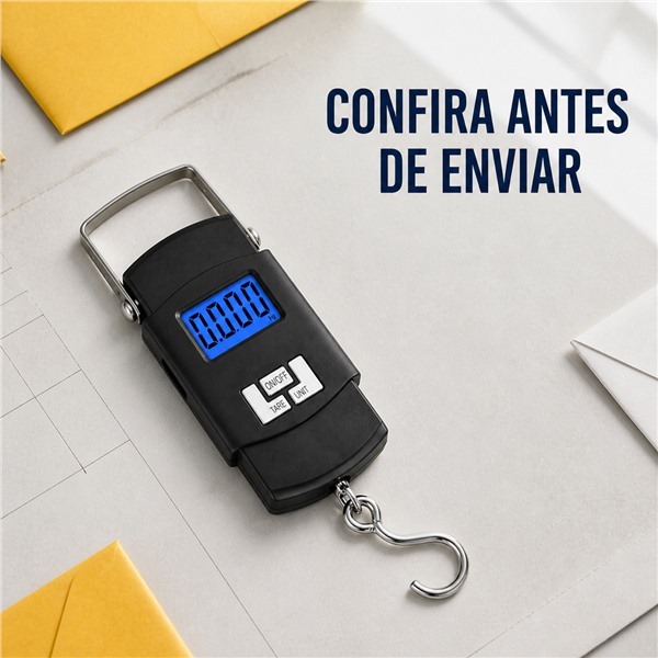 Balança Digital Portátil 50kg Gancho Metálico, Balança de Mão para Pacotes, Encomendas e Mala de Viagem Alta Precisão