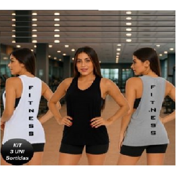 Kit 3 Camiseta Para Academia Tampa Bumbum Esportiva Feminina Confortável Regata Para Treino