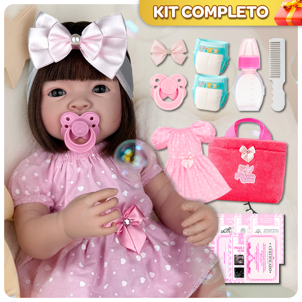 Boneca Bebê Reborn Realista com Itens 100% Silicone Bolsa Original