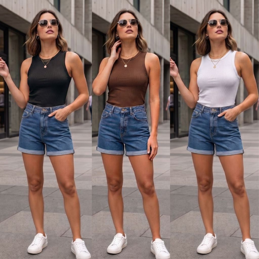 Kit 3 REGATA Feminina Ribana Canelada Premium COM ELASTANO Básica Ajustada Casual Verão