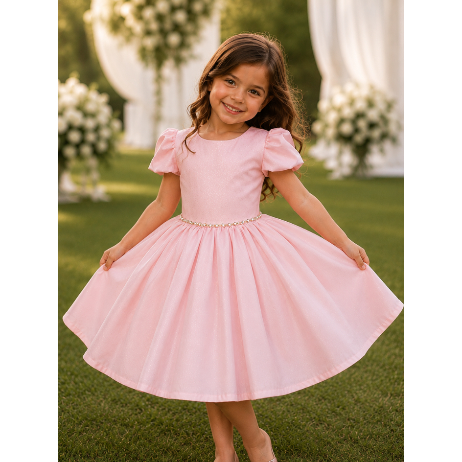 Vestido Infantil Festa Armado Luxo Com Brilho Laço 1 a 8 Anos - PB