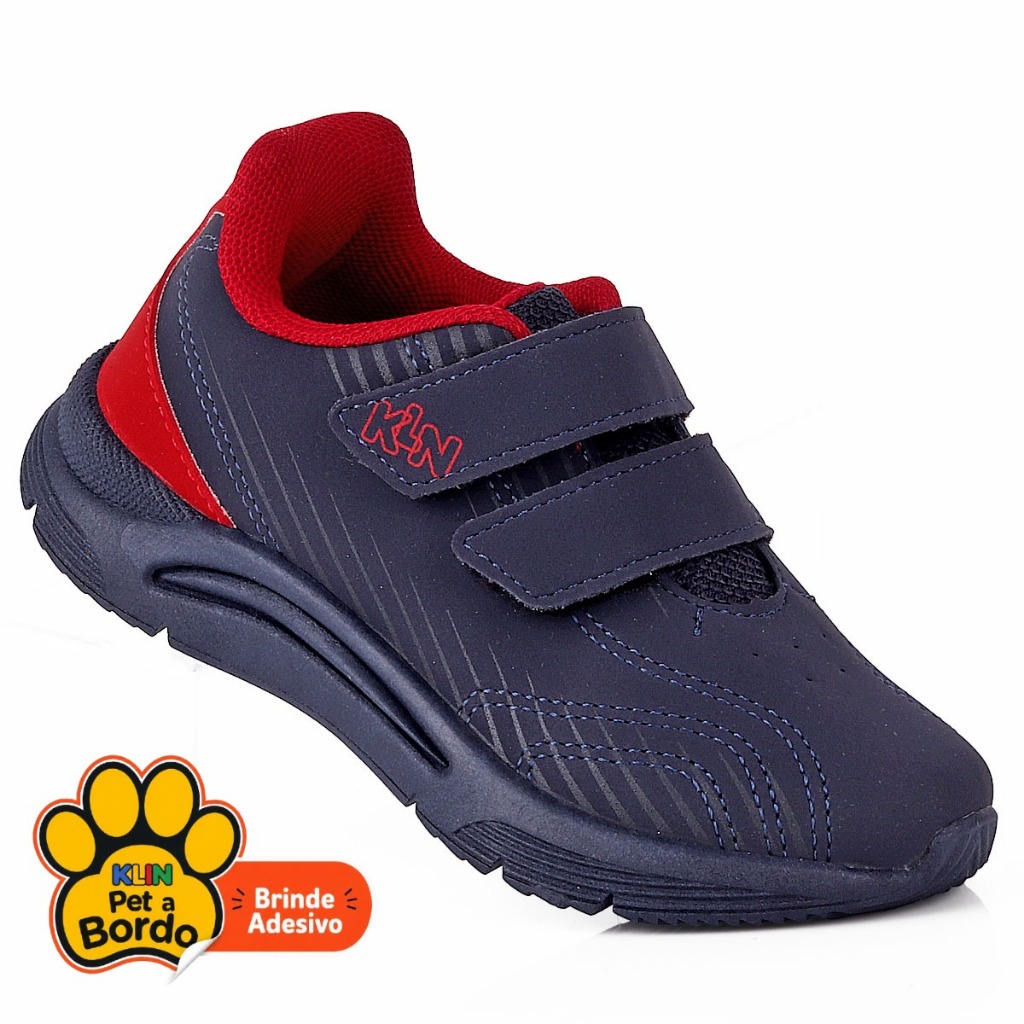 Tênis Infantil Menino Casual Escolar Com Velcro Calce Fácil New Sport Klin Original - Marinho