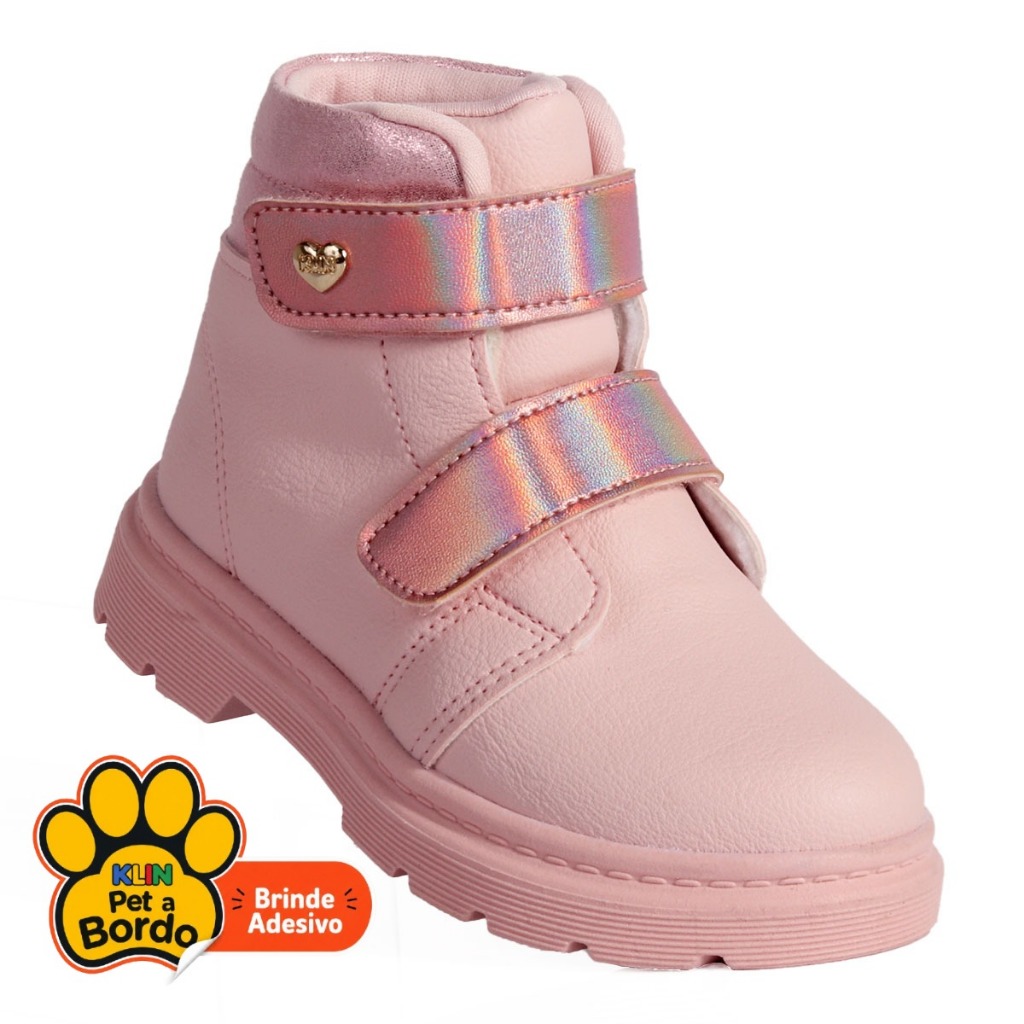 Coturno Infantil Menina Klin London Tratorado Anatômico Confortável Acolchoado Rosa