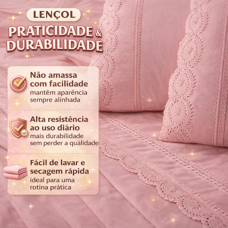 Jogo de Lençol Casal Queen King 400 Fios com Bordado Inglês — foto 4