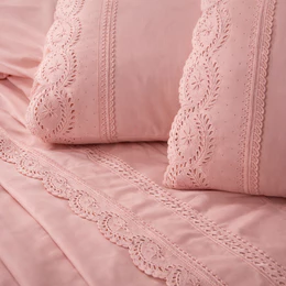 Lençol Casal Queen Solteiro King 400 Fios Jogo Bordado Inglês Roupa de Cama Toque Aveludado