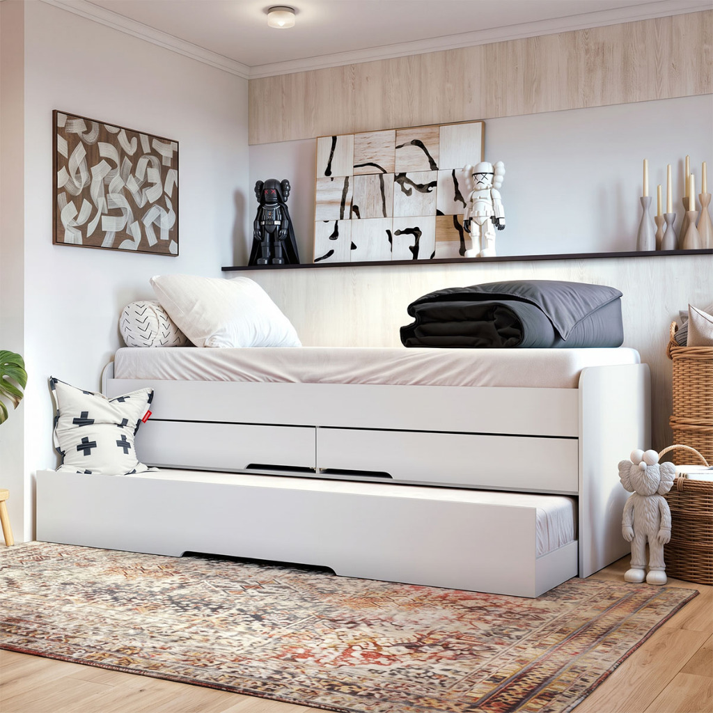 Cama Bicama Quarto Solteiro Juliette com Auxiliar e Gavetas