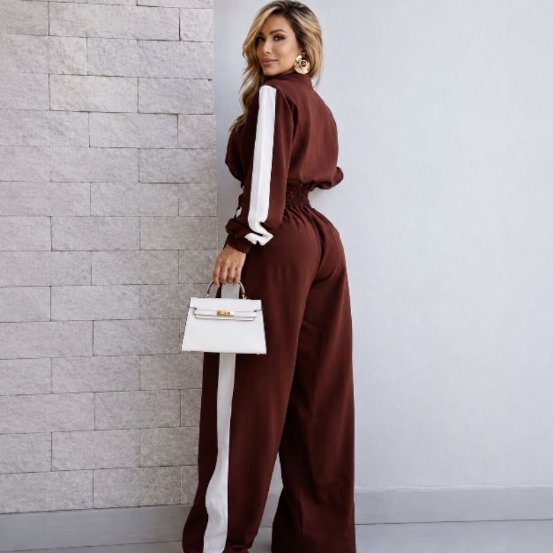 Conjunto Alfaiataria Premium com Listras, Manga Longa e Calça Pantalona Elegante e Confortável para Qualquer Ocasião