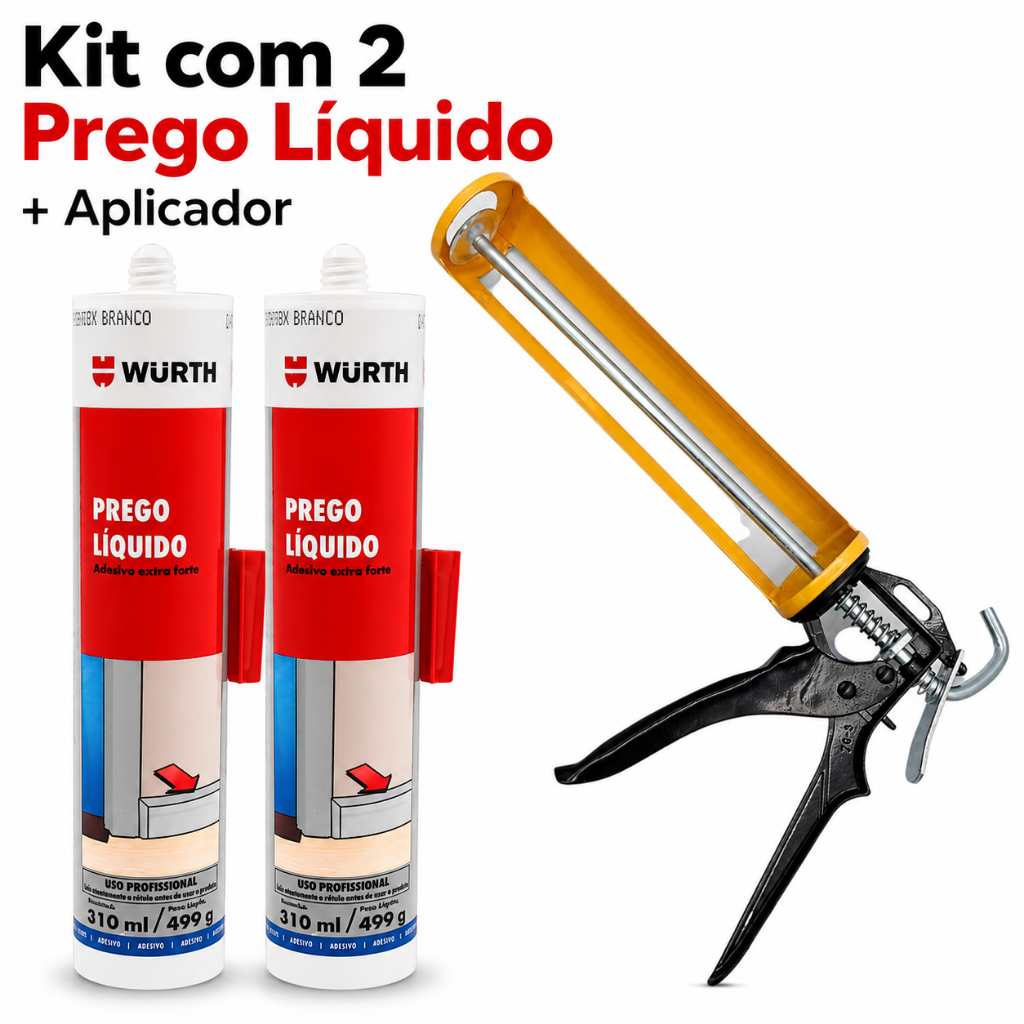 Kit 2 Prego Liquído Adesivo Wurth 499gm + Aplicador Silicone Profissional