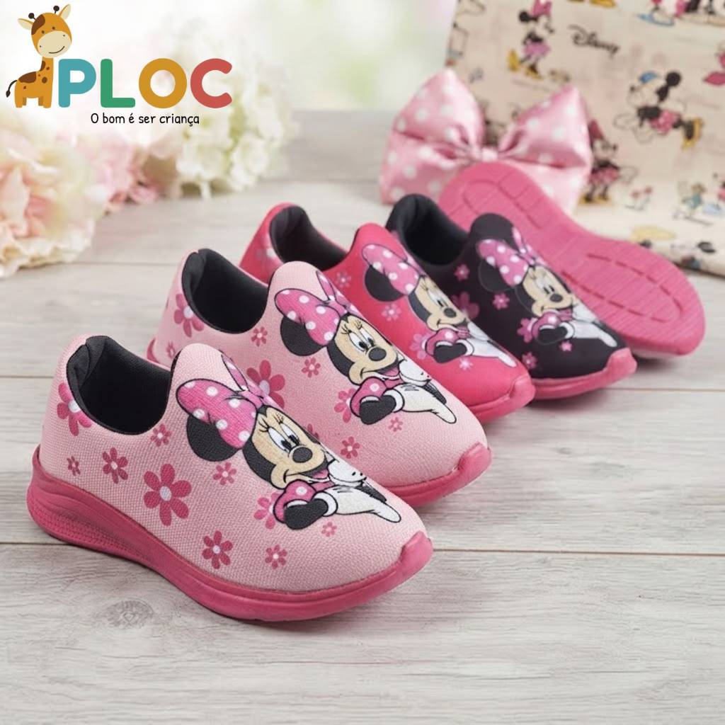 Tênis Infantil Menina Calce Fácil Leve Flexível Confortável Anatômico PLOC DTF03 - MINNIE SOLA PINK