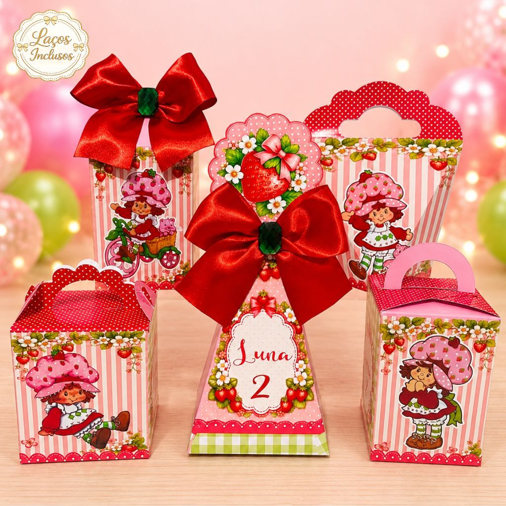 Kit Festa Moranguinho Personalizados Caixa | Lembrancinhas Infantil Luxo | Caixinhas para Aniversário | Tema Moranguinho