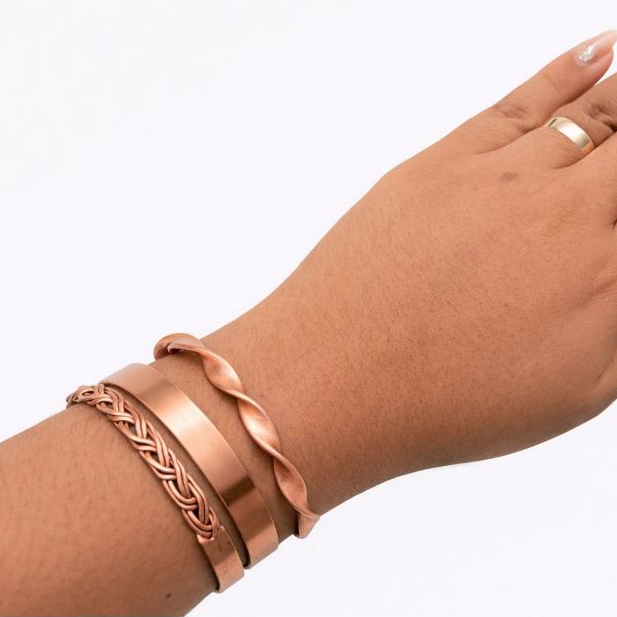 Trio Kit 3 Pulseiras Bracelete de Cobre Puro Ajustavel Modelos Variados Feminino Masculino Unissex