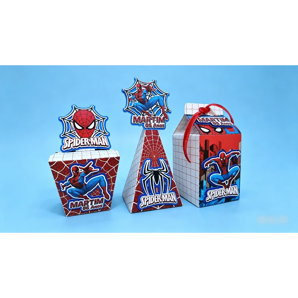 Kit Caixas Personalizadas Homem-Aranha – Lembrancinhas de Aniversário | Papel Fotográfico 180g - Infantil