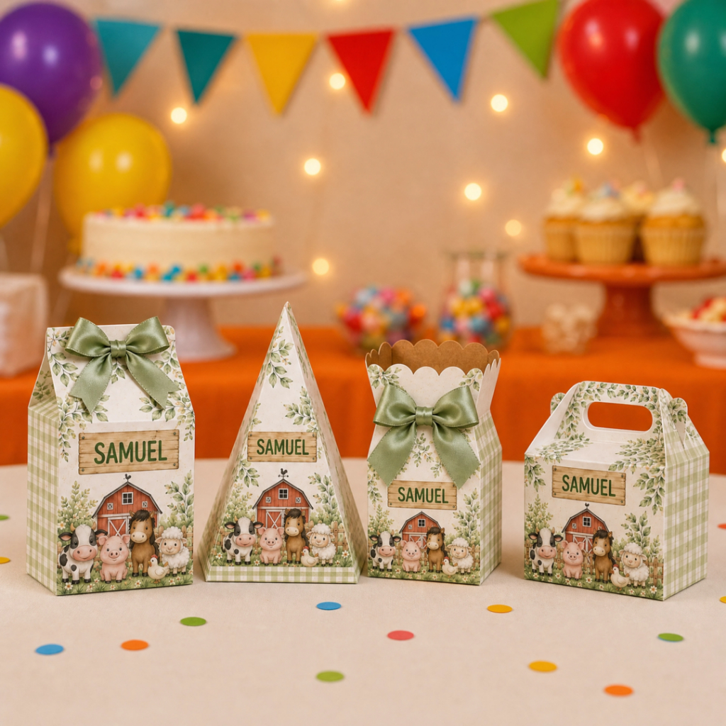 Kit Caixinhas Personalizadas Fazendinha festa infantil Menino Lembrancinhas